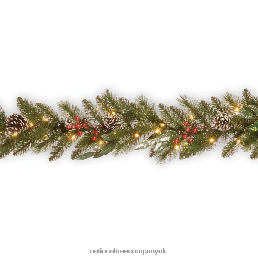 Greenery | National Tree Company Pre-Lit Artificial Christmas Garland Green Frosted Berry Pine Decorated With Pine Cones Ball Ornaments Plug In Christmas Collection 9 Feet F2L4F389